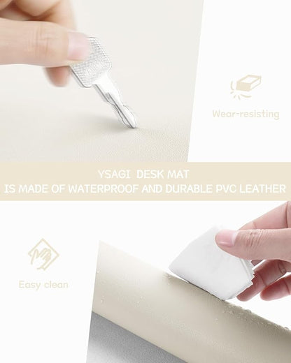 YSAGi Non-Slip Leather Desk Pad, Desk Matt for Desktop, Waterproof Laptop Computer Keyboard Mat, Table Protector Blotter Mat, Large Mouse Pad for Office/Work/Home/Decor(Cream, 31.5" x 15.7")