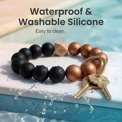 BIHRTC Silicone Key Ring Bracelets Wristlet Keychain Wallet with Net Chapstick Holder for Women