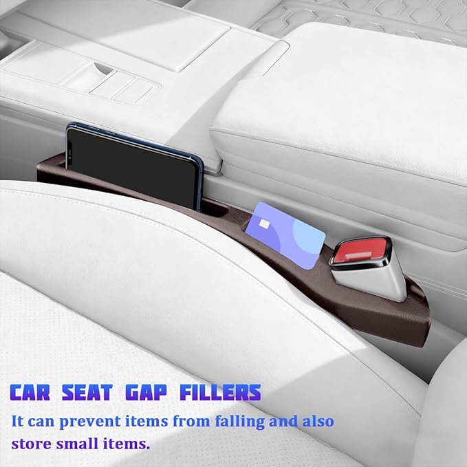 Car Seat Gap Filler, 2PCS No Drop Vehicle Seat Gap Plug with Storage Slots Between Seat and Console, Automotive Interior Seam Filler Organizer, Universal for SUV RV Truck (Brown)