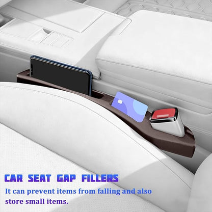 Car Seat Gap Filler, 2PCS No Drop Vehicle Seat Gap Plug with Storage Slots Between Seat and Console, Automotive Interior Seam Filler Organizer, Universal for SUV RV Truck (Brown)