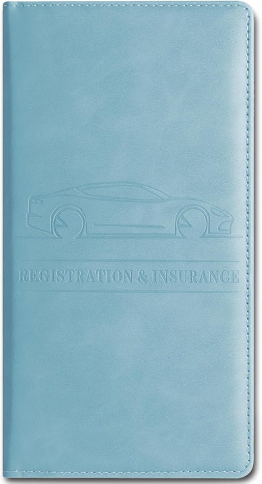 Car Accessories Registration and Insurance Holder,Leather Essential Card Magnetic Shut Vehicle Glove Box Organizer Case for Auto Driver License Document Truck Motorcycle Boat Men Women-Blue
