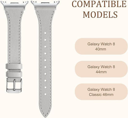 GEAK Slim Leather Band Compatible with Samsung Galaxy Watch 8 40mm 44mm/Watch 8 Classic 46mm, No Gap Adjustable Genuine Leather Replacement Dressy Strap for Samsung Watch 8 Bands Women