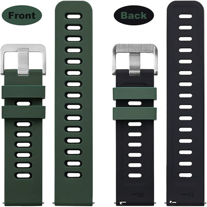 WOCCI 18mm Bicolor Watch Band, Silicone Rubber, Quick Release Replacement Strap for Men and Women, Silver Stainless Steel Buckle (Green-Black)