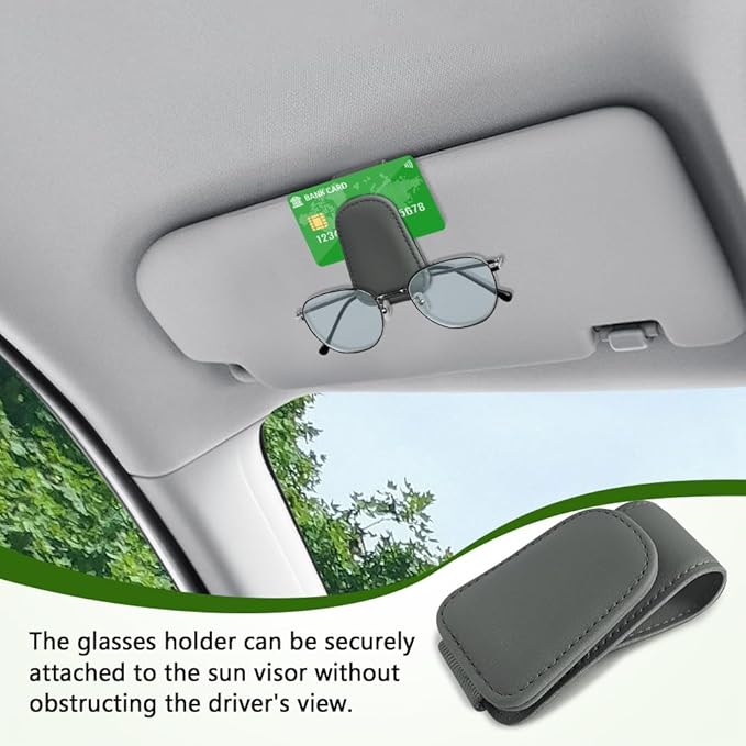 Sunglass Holder for Car, Sunglasses Clip for Car Visor, Magnetic Leather Vehicle Eyeglass Hanger Clip, Auto Ticket Card Glasses Organizer Clamp Accessories for SUV Sedan (Gray)