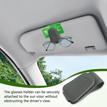 Sunglass Holder for Car, Sunglasses Clip for Car Visor, Magnetic Leather Vehicle Eyeglass Hanger Clip, Auto Ticket Card Glasses Organizer Clamp Accessories for SUV Sedan (Gray)