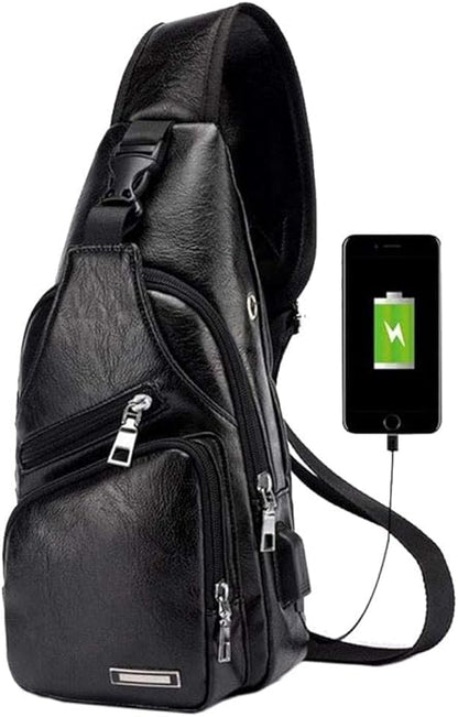 Hebetag Leather Sling Bag Crossbody Backpack for Men Women Travel Outdoor Camping