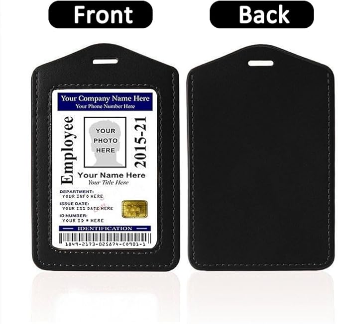 Larpur Pack of 2 Genuine Leather Badge Holders with 1 Clear ID Window, Vertical ID Card Holders for Work, School, Exhibition, Black