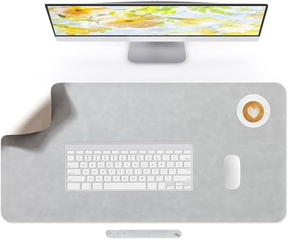 Desk Pad Soft PU Leather Large Mouse Pad Laptop Computer Desk Mat Table Blotter Flat Smooth Waterproof Non-Slip Desktop Protector Writing Pad for Office and Home (Light Grey, 80x40cm)