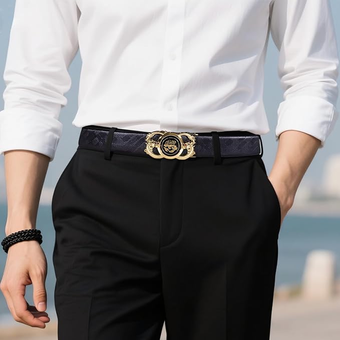 Dubulle Designer Ratchet Belt for Men Leather Fashion Adjustable Automatic Buckle Sliding Removable Dress Casual