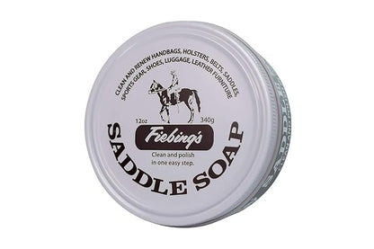 Fiebing's White Saddle Soap for Leather (12 oz Tin) - Cleaner & Conditioner to Soften, Protect & Restore Leathercraft - Soap for Car Seat, Couch, Shoe, Purse, Boot, Bag, & Saddles