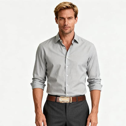 Aurolran Men&Womens Leather Dress Belt Business Automatic Buckle Belt Color-Black Silver Gold