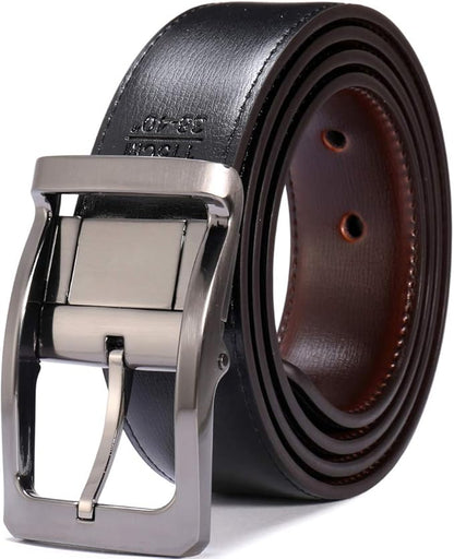 Belts for Men Reversible Leather 1.25” Waist Strap Fashion Dress Buckle Beltox