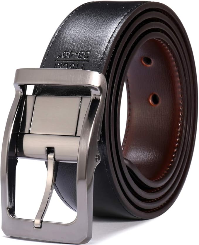Belts for Men Reversible Leather 1.25” Waist Strap Fashion Dress Buckle Beltox
