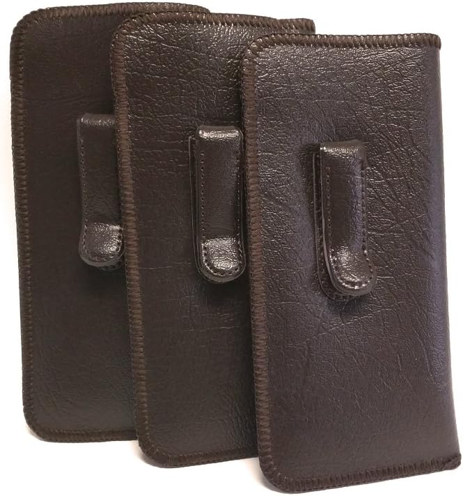 Calabria Soft Slip-In Glasses Case Pocket Metal Clip Brown (3 Pack) for Men/Women Synthetic Leather Felt Lining 6.5"x3"