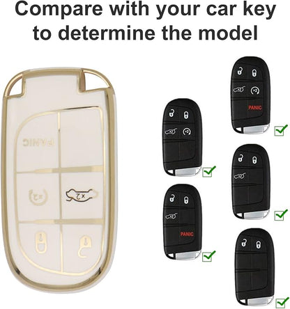 Elegananccy for Jeep Key Fob Cover, Soft Full Protection Key Case Shell Compatible with Jeep Smart Key 3 4 5 Buttons Protector (White)