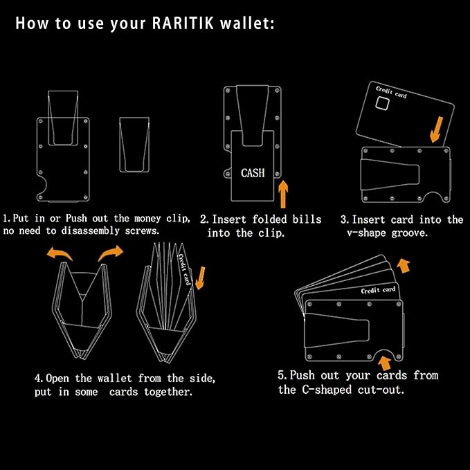 Minimalist Carbon Fiber Wallet for Men, Money Clip Cash Strap Wallet, RFID Blocking Metal Wallet Aluminum Card Holder,Front Pocket Wallet(Carbon Fiber)