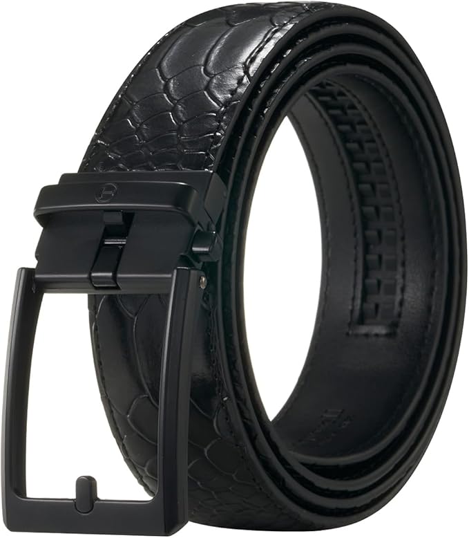 Tonywell Men's Ratchets Belt, Crocodile Embossed Texture, 1-3/8 Wide, Alligator Brown