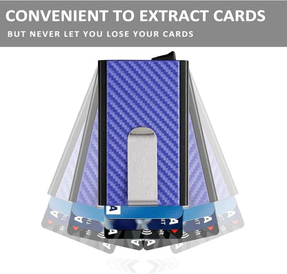 MOSIYEEF Minimalist Wallet for Men, RFID Blocking Card Wallet with Money Clip, Aluminum, Habor Blue, 6 Card Slots