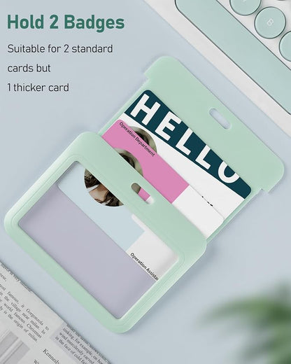 Uniclife 3 Pack Sliding ID Badge Holder Light Green Horizontal Hard Plastic Case with Clear Window Card Protector Pouch for Office School ID Credit Cards Proximity Key Cards Driver’s Licenses