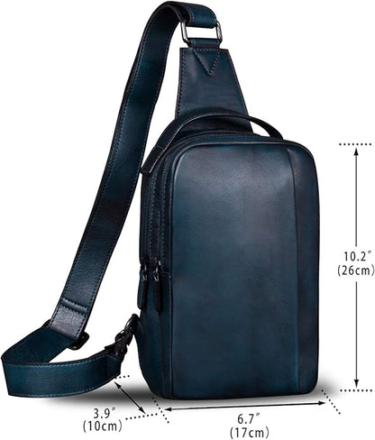 Genuine Leather Sling Bag for Men and Women Vintage Real Leather Sling Backpack Shoulder Crossbody Bags Chest Purse