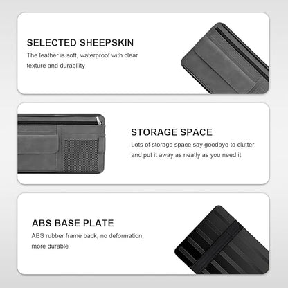 Sun Walker Car Sun Visor Organizer, Suede Leather Visor Storage Pouch Holder with Net Zipper, Multi-Pocket Vehicle Sunshade Organizer for Eyeglasses Card License Registration (Gray)