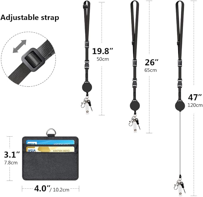 Leather Badge Holder and Adjustable Retractable Lanyards, Quick Release Buckle and Safety Breakaway Lanyards with Swivel Metal Clasp for Offices, Staff, Students, Employees