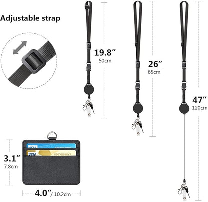 Leather Badge Holder and Adjustable Retractable Lanyards, Quick Release Buckle and Safety Breakaway Lanyards with Swivel Metal Clasp for Offices, Staff, Students, Employees