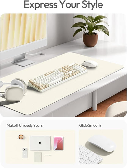 YSAGi Leather Desk Protector, Office Mat, Large Mouse Mat, Non-Slip PU Leather Blotter, Laptop Desk, Waterproof Writing Pad for Office and Home (Cream, 35.4" x 17")