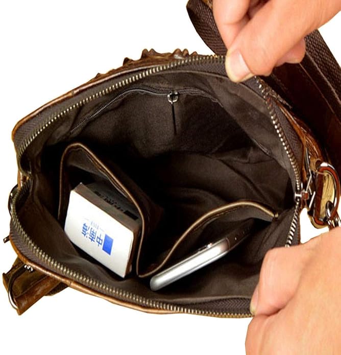 Hebetag Small Leather Sling Shoulder Bag Messenger Pack for Men Women Outdoor Travel Business
