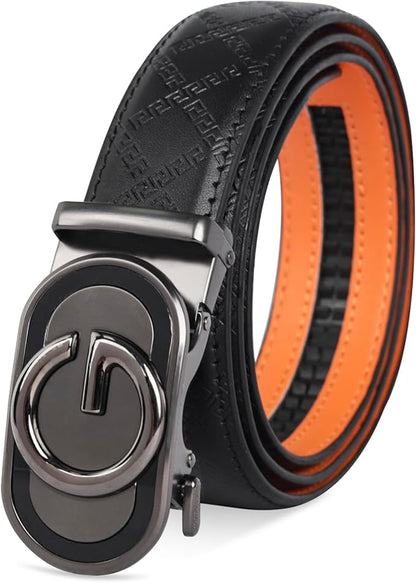 Aurolran Men&Womens Leather Dress Belt Business Automatic Buckle Belt Color-Black Silver Gold