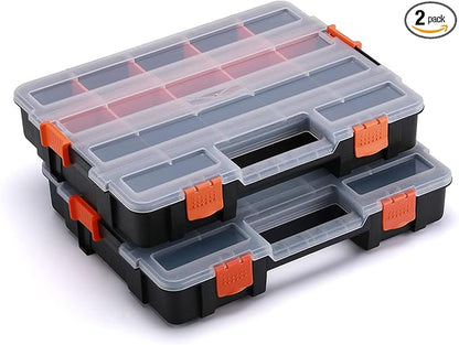 AIRTOON Tool Box Organizer Interlocking Black Small Parts Organizer for Fasteners and Crafts w/Removable Dividers (2 Piece Pack)