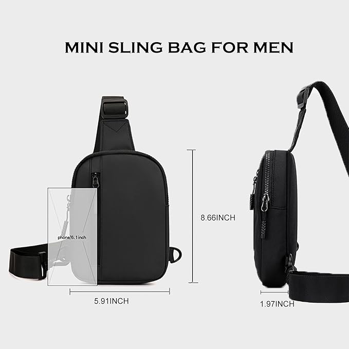 Mini Sling Bag for Men Small Crossbody Bag Dual Pocket Water Resistant Small Chest Bags for Travel Running Phone Holder (Gray)