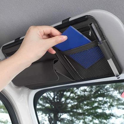 Car Sun Visor Multi-Pocket Net Zipper Organizer Auto Interior Accessories Pocket Organizer Storage Pouch Holder for Card License Pen Glasses (Black)