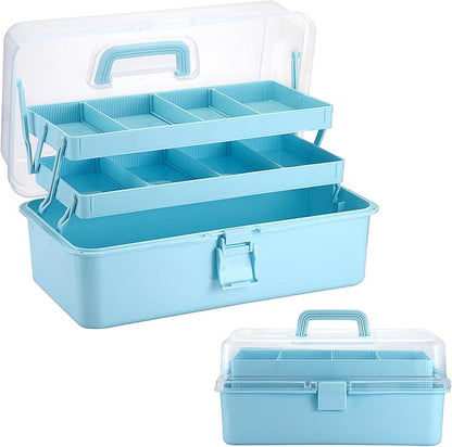 Tackle Box, 16-Inch Extra Large Art Storage Box with 3-Layer Folding Trays, Multipurpose Craft Organizers and Storage w/ Adjustable Dividers, Portable Tool Box for Sewing Supplies,Medicine &Cosmetics