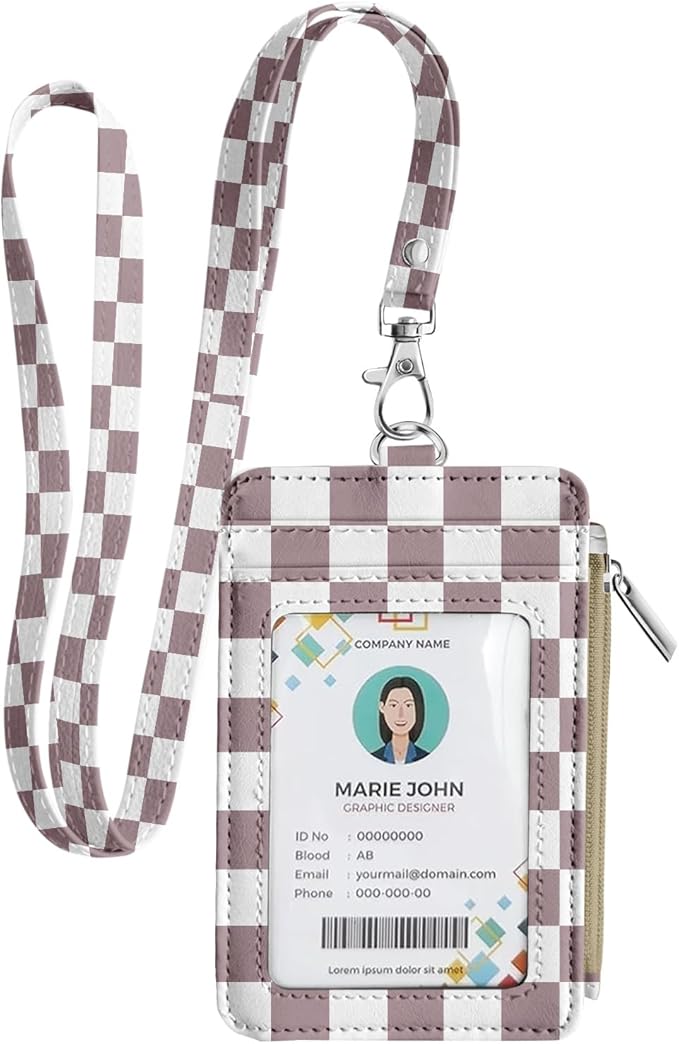 bolimoss Lanyard Wallet with Id Badge Holder, Small Keychain Wallet Wristlet, Pu Leather Zipper Credit Card Holder Neck Strap for Women School Teacher Student Nurse Office Worker