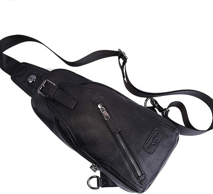 Hebetag Leather Sling Bag Crossbody Backpack for Men Women Travel Outdoor Camping
