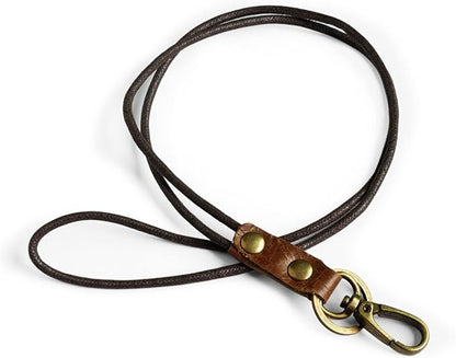 Genuine Leather Rope Necklace Lanyard for Key ID Badge Holder, Lobster Claw Clasp, Vintage Retro Style (1-Pack,19in Neck Lanyard, Brown)