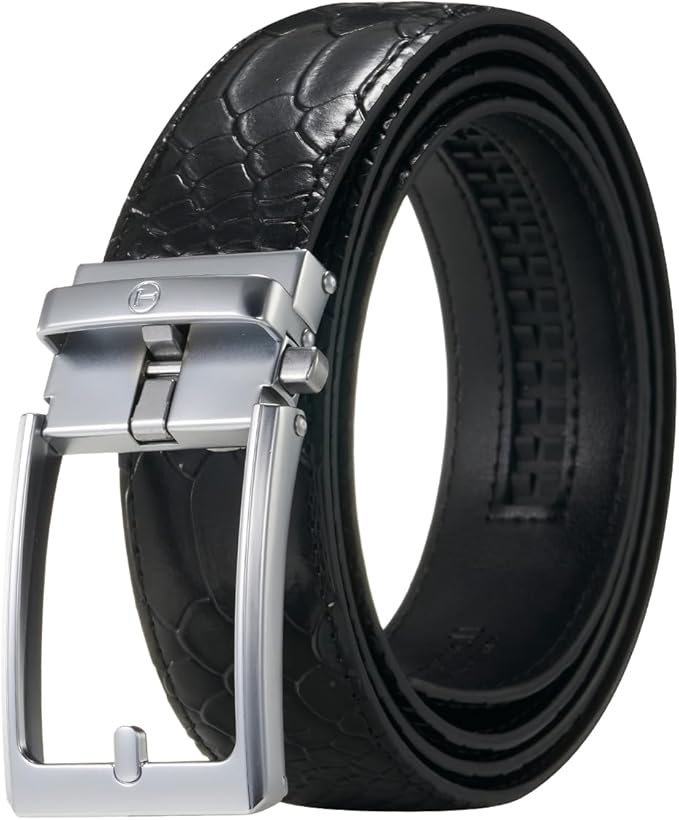 Tonywell Men's Ratchets Belt, Crocodile Embossed Texture, 1-3/8 Wide, Alligator Brown