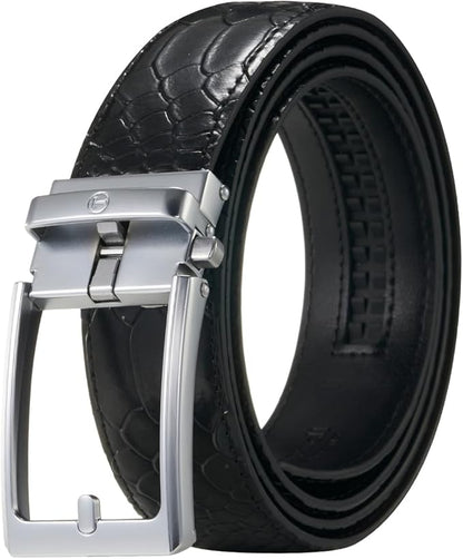 Tonywell Men's Ratchets Belt, Crocodile Embossed Texture, 1-3/8 Wide, Alligator Brown