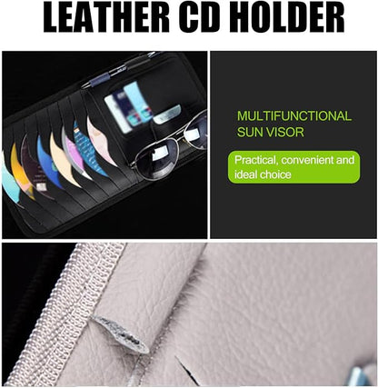 Car Sun Visor CD Bag, Multi-Function Multi-Pocket Leather CD Storage Holder with Sunglasses Pen Space, One-Hand Grab and Go Portable Organizer, Universal for Cars Accessory, Black