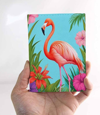 Flamingo Passport Holder for Travel Red Flower Green Leaves Exotic PU Leather Passport Cover Wallet Cute Passport Card Holder for Women and Men