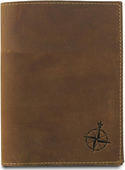 WANDERINGS Leather Travel Wallet with Passport Holder - 5.5" x 4" - Genuine Leather Case with RFID Blocking for Men and Women - Folding Wallet for Passports