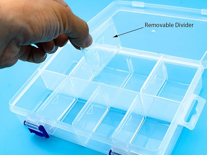 Plastic Compartment Storage Box With Adjustable Divider Removable Grid Compartment for Jewelry Small Accessories Hardware Fitting (8 Grids-Large x 1 Pack)