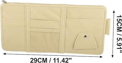 X AUTOHAUX Car Sun Visor Organizer Auto Interior Accessories Car Sunglass Holder Pocket Storage Pouch Organizer with Zipper Beige