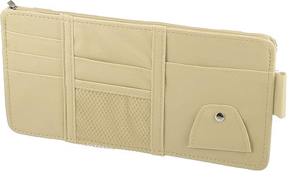 X AUTOHAUX Car Sun Visor Organizer Auto Interior Accessories Car Sunglass Holder Pocket Storage Pouch Organizer with Zipper Beige