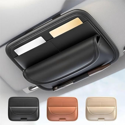 GGCLIMAX Car Organizers And Storage Luxury Leather Car Sun Visor Organizer Multi Compartment Eyeglasses Card And Pen Holder Universal Fit 3 Color Options(Black-1pc)