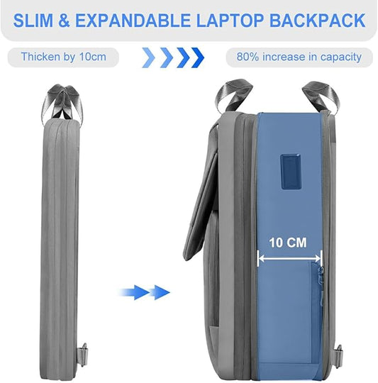 ZINZ Slim & Expandable Laptop Backpack 15.6 16 17 inch Travel Business Backpack Water-Resistant Daypack for Men and Women，Grey