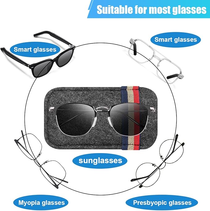 Sunglass Holder for Car Sun Visor Organizer – 6.1"×3.6" Soft Felt Eyeglasses Organizer Card Pocket for Pen Invoice, Universal Clip-on Glasses Holder Storage Pouch for Cars SUV Trucks (Grey)