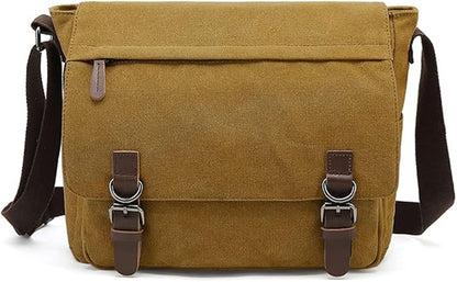 Sechunk Canvas Vintage Messenger Bag Shoulder bag Leather Large Travel Crossbody bags for men women 15inch Laptop