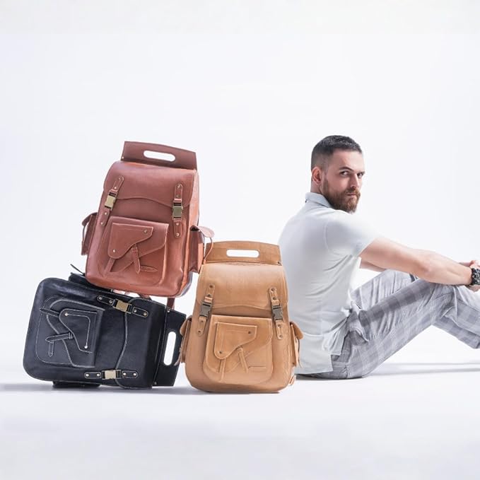 Handmade World Full Grain Leather Backpack for Men – Business Computer Backpack Fits Upto 17” Laptop, Office Work Travel Bag